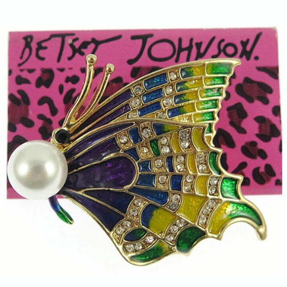 Multicolor Butterfly Brooch/Pin w/Faux Pearl - Picture 1 of 3